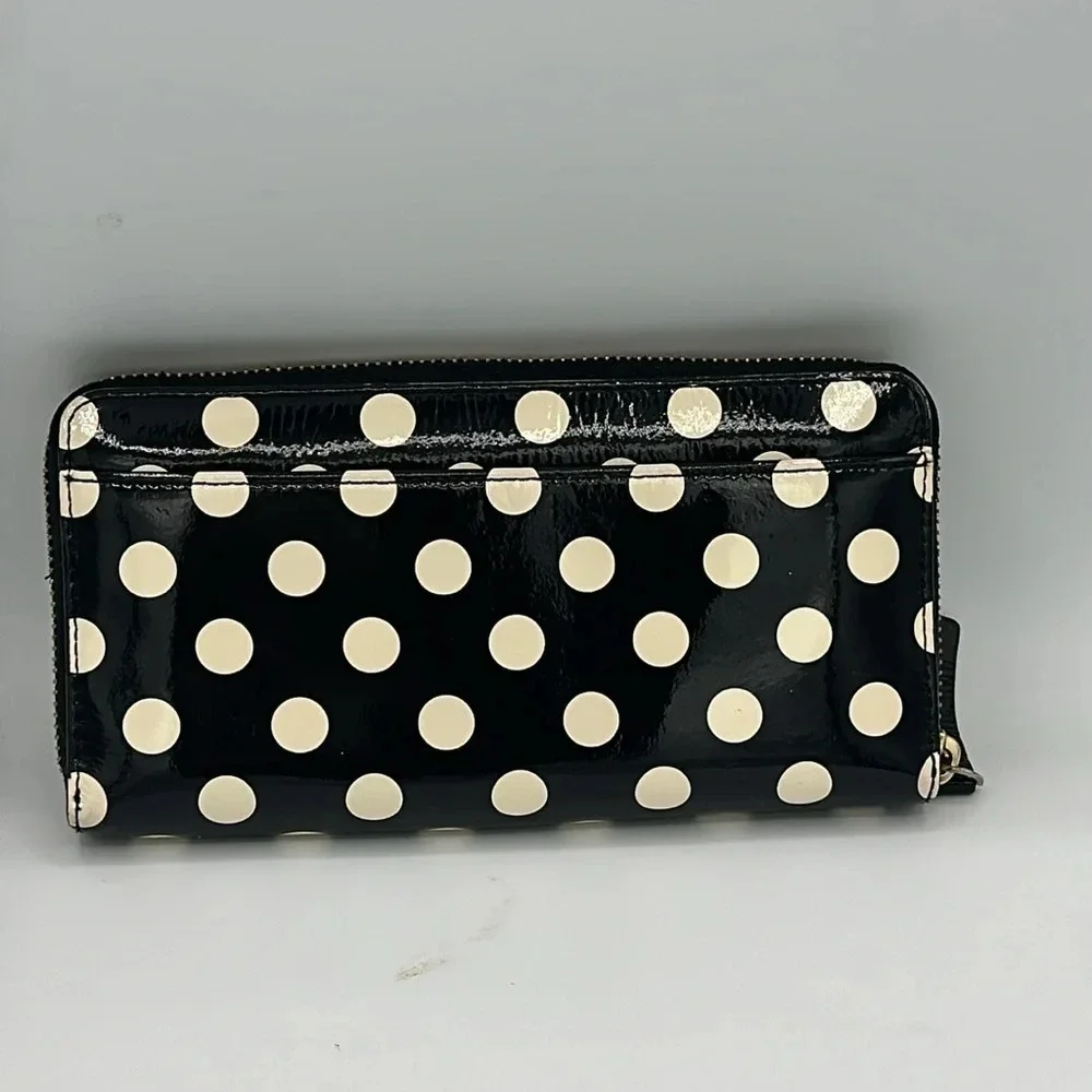 Kate Spade Carlisle Street Lacey Midnight / Cream polka dot zip around wallet